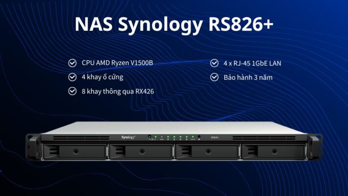 Synology RS826+ là dòng NAS RackStation 1U 4 khay mới nhất của Synology